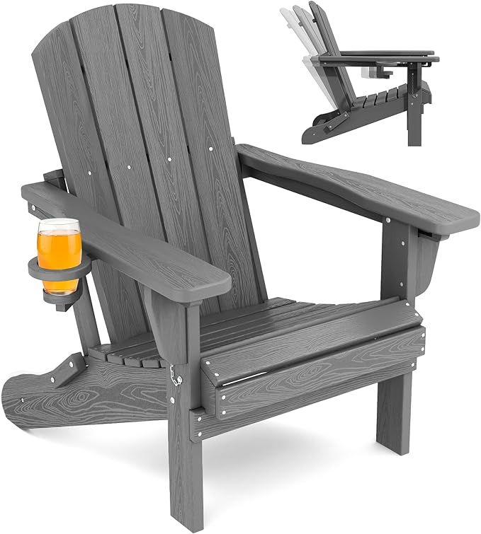 SERWALL Folding Adirondack Chair, Adirondack Outdoor Chair with Cup Holder - Photo 1