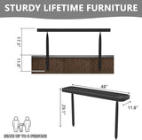 4 Ft Metal Park Benches for Outside, Outdoor Backless Bench with Thermoplastic Coating, Inground Mounted - Photo 3