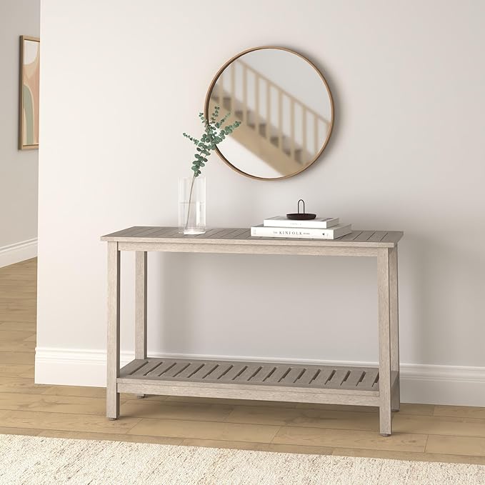 Best Choice Products 48in 2-Shelf Eucalyptus Wooden Console Table Indoor Outdoor Multifunctional Buffet Bar Storage - Photo 2