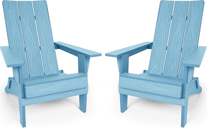 YEFU Adirondack Chairs Set of 2:Oversize Folding - 400lb Weight Capacity - Plastic Adirondack Chairs - High Back Like Wooden - All-Weather Use for Outdoor/Patio/Fire Pit/Garden/Camping - (Blue)