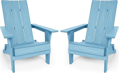 YEFU Adirondack Chairs Set of 2:Oversize Folding - 400lb Weight Capacity - Plastic Adirondack Chairs - High Back Like Wooden - All-Weather Use for Outdoor/Patio/Fire Pit/Garden/Camping - (Blue)