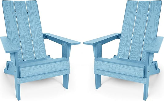 YEFU Adirondack Chairs Set of 2:Oversize Folding - 400lb Weight Capacity - Plastic Adirondack Chairs - High Back Like Wooden - All-Weather Use for Outdoor/Patio/Fire Pit/Garden/Camping - (Blue)