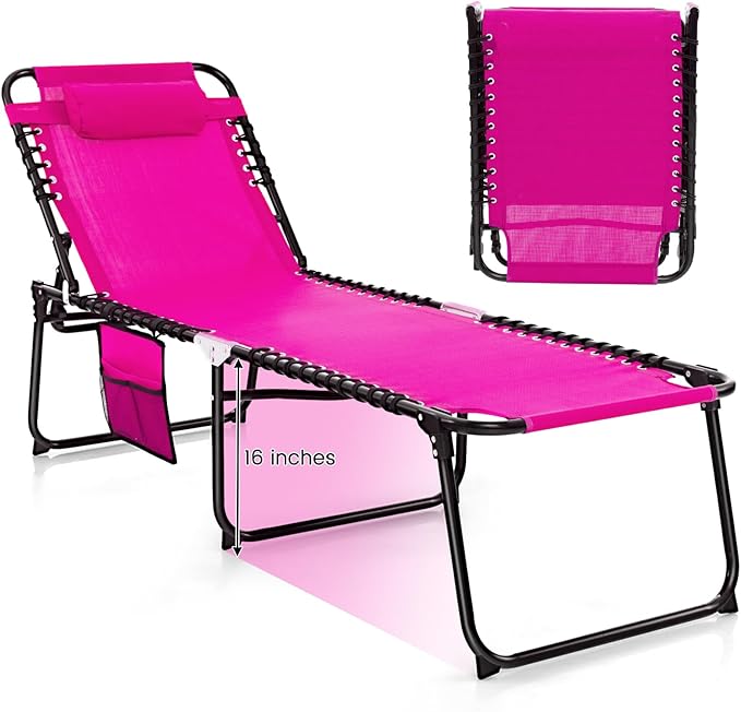 GYMAX Lounge Chairs for Outside, Extra High Folding Beach Tanning Lounger with 4-Level Adjustable Backrest - Photo 1