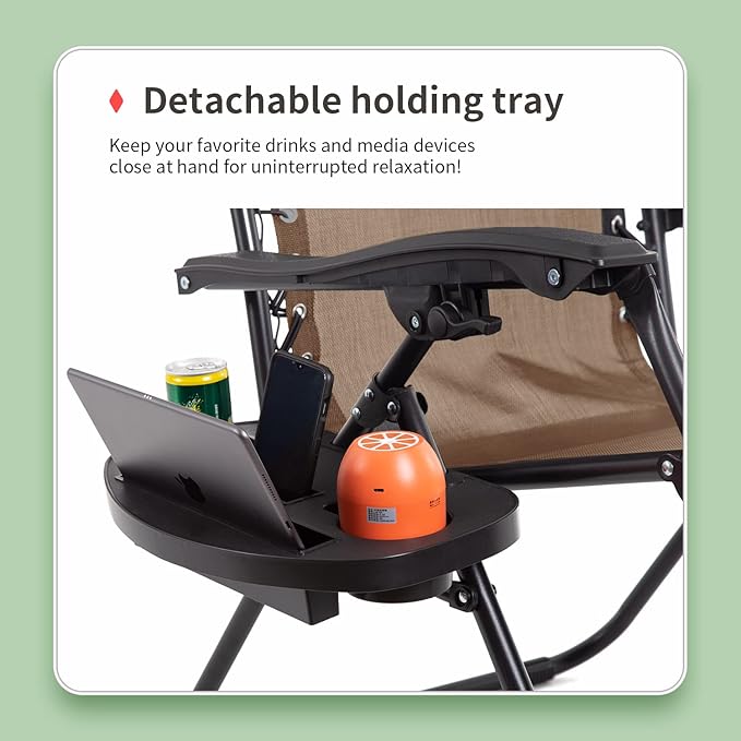 PayLessHere Lounge Chair Adjustable Zero Gravity Chair Folding Beach Chair Textilene Lawn Patio Chair with Removable Pillow and Cup Holder for Poolside Backyard Lawn Beach Pack of 2,Tan