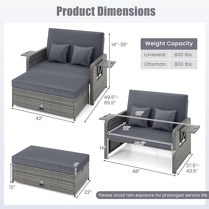 Tangkula Patio Rattan Daybed with 4-Level Adjustable Backrest - Photo 4
