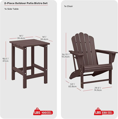 Costaelm Lakeview Outdoor Patio HDPE Adirondack Chair with Cup Holder and Table Set, Dark Brown