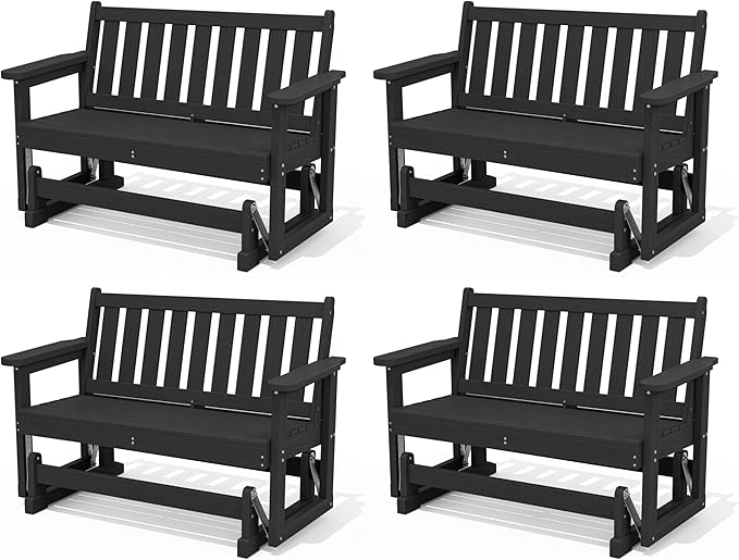 SERWALL Outdoor Glider Bench Set of 4, HDPE Weather-Resistant Swinging Bench for Backyard Garden Porch, Black - Photo 1