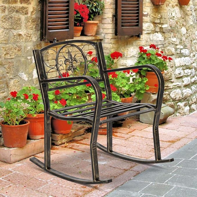Outdoor Patio Rocking Chair, Rocking Chairs Adult Patio Carved Vintage Outdoor Indoor - Photo 1