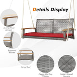 RELAX4LIFE 2-Seater Outdoor Porch Swing - Patio PE Rattan Hanging Swing Bench with Seat Cushion and Strong Hanging Ropes - Photo 4