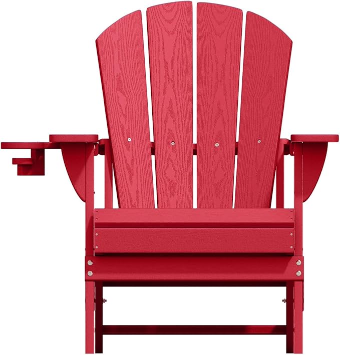 Folding Adirondack Chairs with Cup Holders, Set of 6 HDPE Plastic Outdoor Chairs, Weather Resistant, Real Wood Look - Photo 8