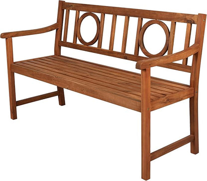 JONATHAN Y BNH104A Apollo 51.2" 3-Seat Circle-Back 600-Lbs Support Acacia Wood Outdoor Garden Patio Bench for Garden, Lawn, Backyard, Pool, Deck, Beach, Firepit, Teak
