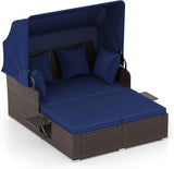 Tangkula Patio Rattan Daybed with Retractable Canopy, Outdoor Wicker Sunbed with 2 Foldable Side Tables - Photo 1