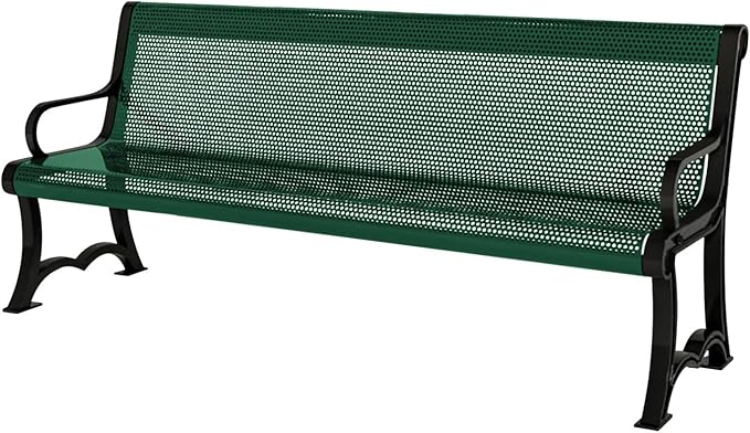 COATEDOUTDOORFURNITURE Coated Outdoor Furniture Heavy-Duty Outdoor Bench Thermoplastic Coated, Punched Steel, Commercial-Grade Garden Bench, Made in America (Portable with Back, 4 Ft, Textured Green)