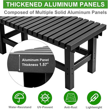 TECSPACE 70 Inches Aluminum Outdoor Weatherproof Bench Backless, 550 LBS Bearing Capacity Garden Porch Bench, Vertical Panel Design, Black