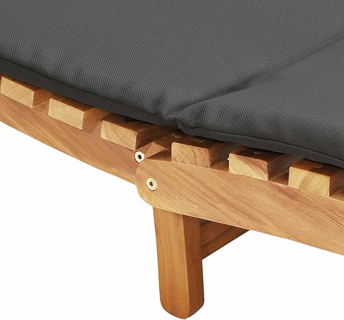 Brown Teak Outdoor Chaise Lounge 77.95x21.65x23.03 in Weather-Resistant Sunlounger with Thick Cushion for Poolside - Photo 8