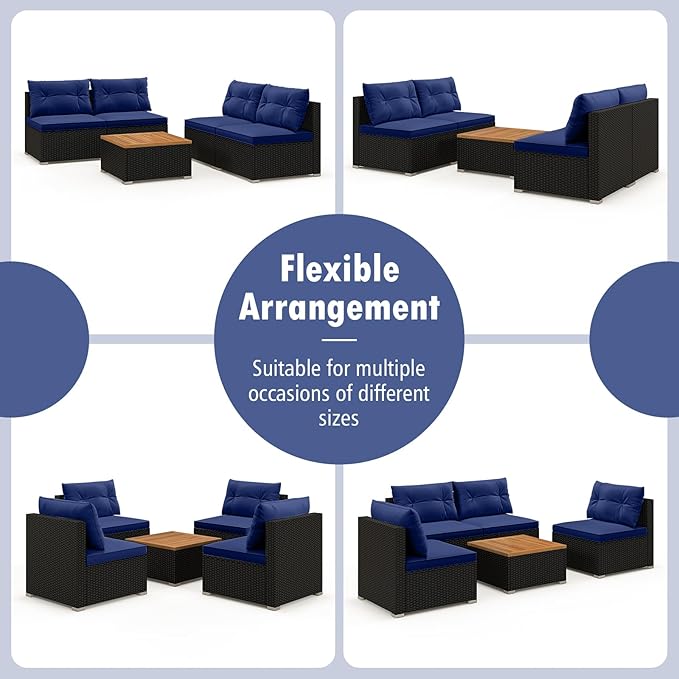 Tangkula 5 Piece Rattan Sofa Set, Outdoor Wicker Furniture Set w/Seat & Back Cushions, Square Coffee Table - Photo 5