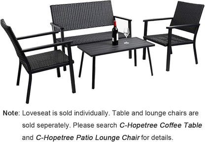 C-Hopetree Outdoor Loveseat Bench Chair for Outside Patio Porch, Metal Frame, Black All Weather Wicker
