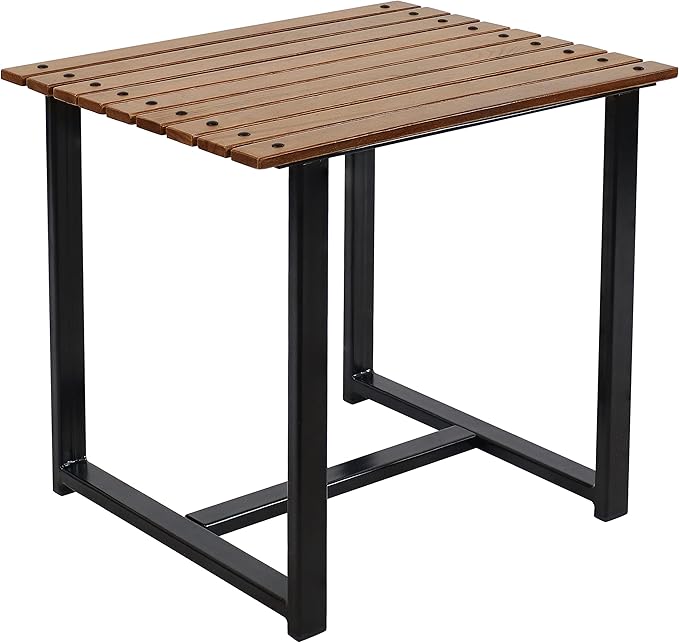 Sunnydaze European Chestnut Wooden Adirondack Side Table - Square Outdoor End Table for Patio with Steel Frame - 20-Inch - Brown
