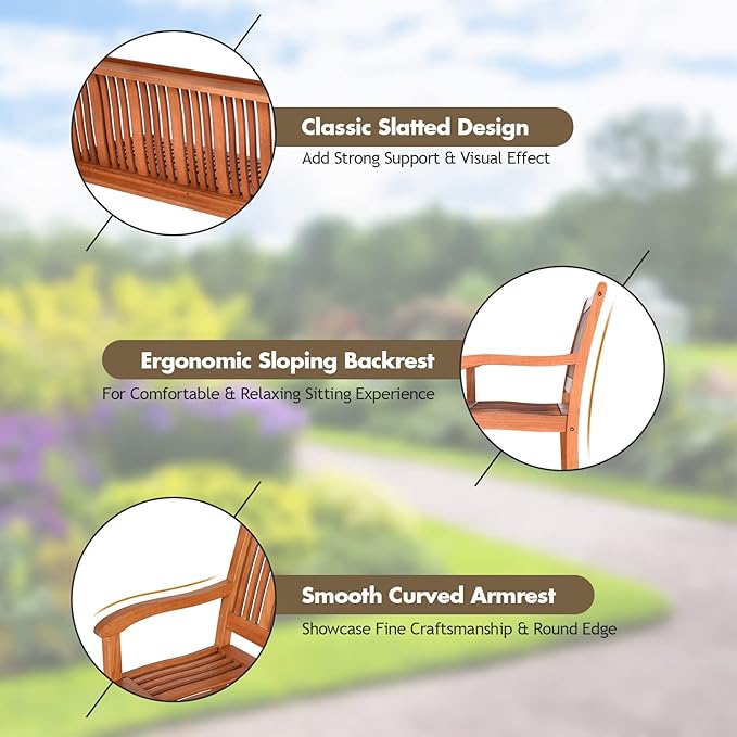 LDAILY Moccha Wood Outdoor Bench, Multi-use, Sturdy and Durable, Easy Assembly, Natural Teak Material, Ideal for Garden, Patio, Porch