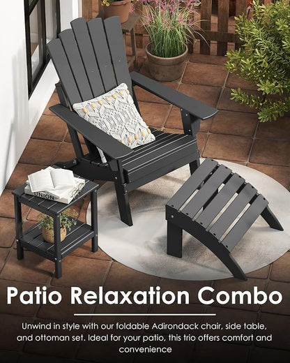 GREENVINES Folding-Adirondack-Chairs-Set-of-4 | HDPE Plastic | Throne Series | Fire Pit Chair | All Weather | for Outdoor Patio Deck Backyard Poolside | Black