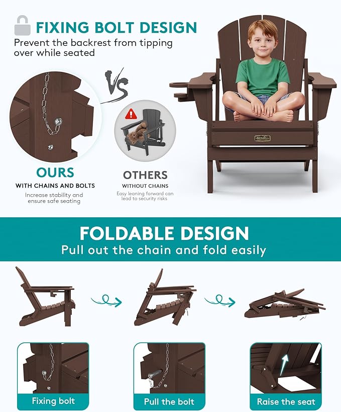 SERWALL Folding Adirondack Chair Set of 2 - Photo 4