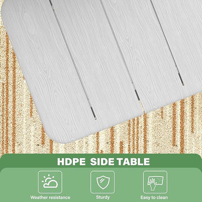 Patio Side Table, Small Rectangular HDPE Adirondack End Table for Outdoor Use in Pool, Garden, Lawn, Backyard,White