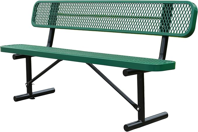 6 ft Outdoor Park Bench – Heavy-Duty Steel Frame & Rust-Resistant Thermoplastic Coating, Suitable for Gardens, Courtyards, Campuses, Commercial Spaces (Green, 6ft)