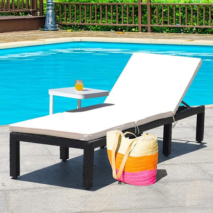 Tangkula Patio Wicker Lounge Chair, Outdoor Rattan Adjustable Reclining Backrest Lounger Chairs, Modern Outside Rattan Chaise with Seating and Back Cushion