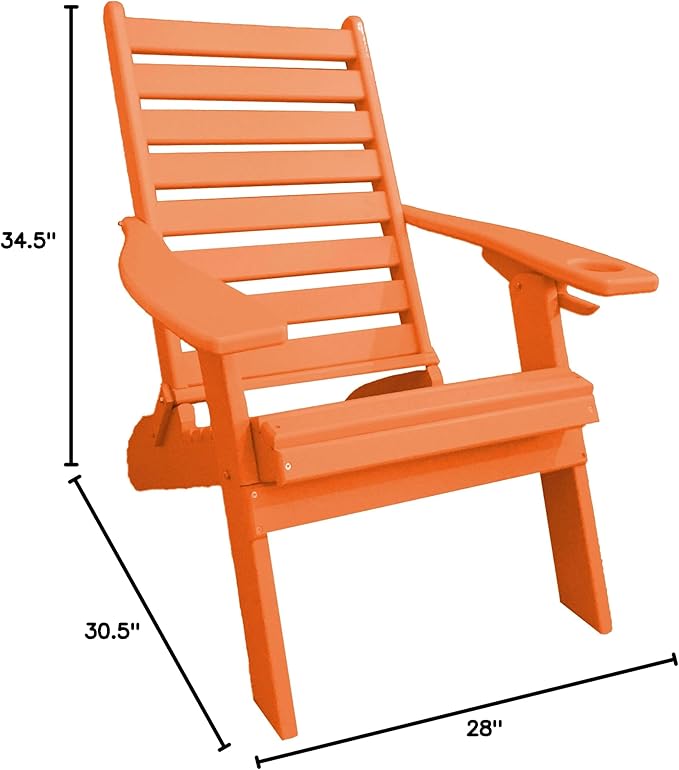 Furniture Barn USA Farmhouse Collection Poly Ladderback Folding Adirondack Chair with Smart Phone Holder, Tangerine