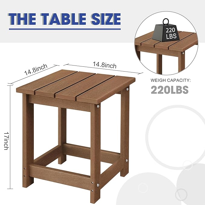 LZRS Adirondack Square Outdoor Side Table for Patio, Pool Composite Patio Table,HDPE End Tables for Backyard,Pool, Indoor Companion, Easy Maintenance & Weather Resistant(Brown)