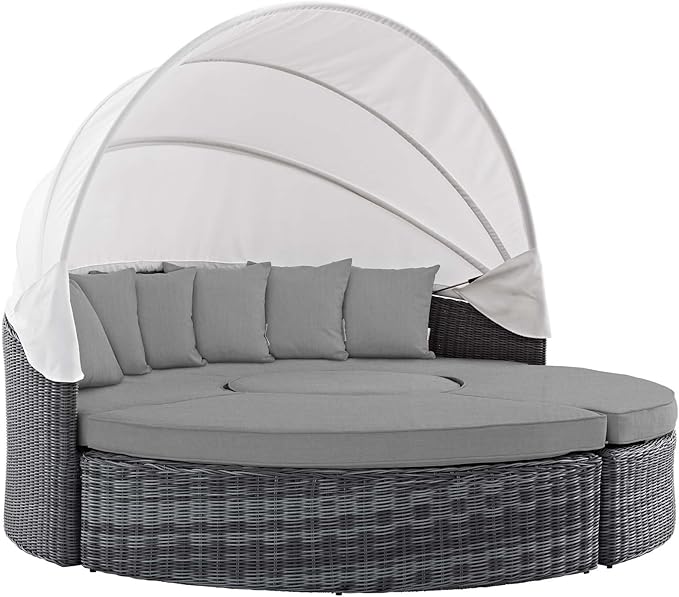 Modway Summon Outdoor Patio Daybed with Canopy and Sunbrella Cushions in Canvas Gray - Photo 4