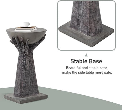 SUNBURY Outdoor Side Table Set of 2, 13" W Hand-Shaped Concrete Side Table, Accent Patio End for Outside, Decorative Garden Stool for Plant Stand, Balcony