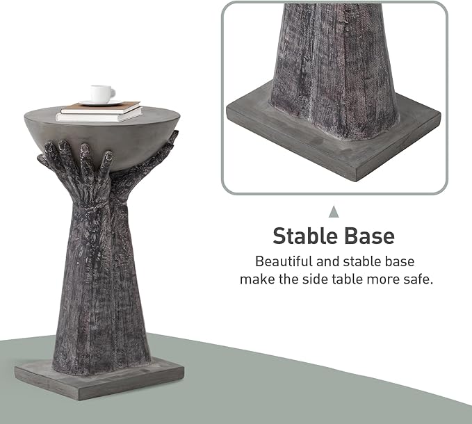 SUNBURY Outdoor Side Table, 24" H Hand-Shaped Concrete Side Table, Accent Patio End for Outside - Photo 6