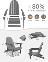 Folding Adirondack Chair - Durable HDPE Poly Lumber All-Weather Resistant - Photo 3