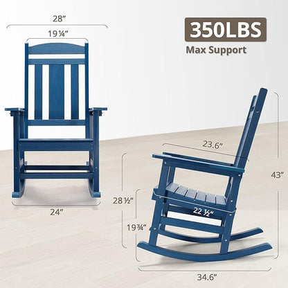 LUE BONA Rocking Chair Outdoor, Weather Resistant Poly Plastic Rocker Chairs, 350lb Heavy Duty, Oversized Porch for Adult, High Back Smooth Chairs Outdoor & Indoor, Blue