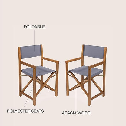 JONATHAN Y DRC1000A-SET2 Cukor Classic Vintage Outdoor Acacia Wood Folding Director Chair with Canvas Seat Mid-Century, Modern, Traditional, Bohemian, Coastal, Minimalist, Gray/Teak Brown (Set of 2)