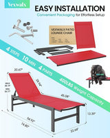 Outdoor Lounge Chairs Set of 2, Aluminum Patio Chaise Lounge Chairs with 5-Position Recliner - Photo 3