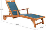 SAFAVIEH Outdoor Collection Kamson Natural Brown Solid Wood/Navy Fabric Adjustable Chaise Lounge Chair (PAT7071B) - Photo 3