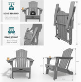 Folding Adirondack Chair, HDPE All-Weather Outdoor Chair with Cup Holder, Wooden Textured, Fire Pit Chair - Photo 3