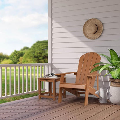 Adirondack Chairs Set of 4, All Weather Resistant Plastic Chairs with Cup Holder, 5 Easy Steps to Install, Outdoor Chairs for Patio, Garden, Backyard Deck, Lawn, Fire Pit - Teak