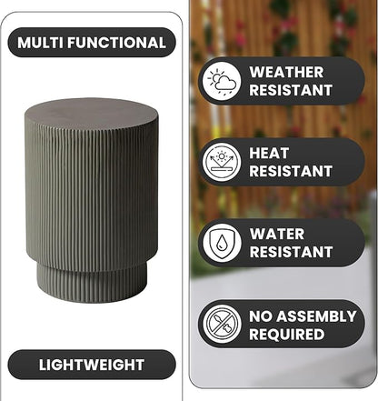 LeisureMod Modern Side Table Round Fiberstone Top Accent End Table for Home, Outdoor Patio, Living Room Sofa, Weather-Resistant, Eden Series in Grey