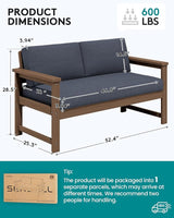 SERWALL HDPE Outdoor Loveseat with Cushions, All Weather Use Outdoor Loveseat Sofa, Brown Frame/Grey Cushion - Photo 4