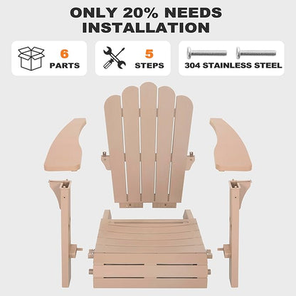 NUU GARDEN Folding Adirondack Chair, Plastic Fire Pit Chairs, Patio Chair Weather Resistant, Outdoor Chairs, Lawn Chair with Widened Armrests, for Deck, Outdoor, Backyard, Garden, Champagne