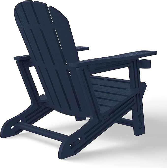 WestinTrends Tool-Free Assembly Outdoor Patio HDPE Plastic Adirondack Chair with Cup Holder, Navy Blue