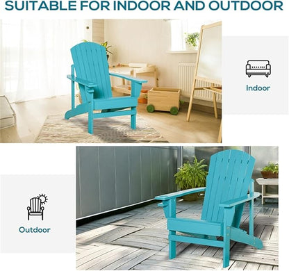 Folding Adirondack Chair, Weather Resistant Outdoor Patio Chair with Cup Holder for Lawn, Backyard, Poolside(Blue)
