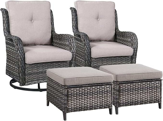 Rilyson Wicker Patio Furniture Set - 4 Piece Rattan Outdoor Sectional Conversation Sets with 2 Swivel Rocking Chairs - Photo 1