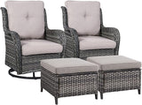 Rilyson Wicker Patio Furniture Set - 4 Piece Rattan Outdoor Sectional Conversation Sets with 2 Swivel Rocking Chairs - Photo 1