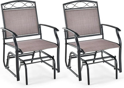 Giantex Patio Glider Chairs Set - 2 PCS Gliding Rocking Chairs w/Weather-Resistant Fabric, Heavy-Duty Metal Frame, 400 Lbs Weight Capacity, Outdoor Swing Glider for Garden, Yard, Poolside (2, Brown)