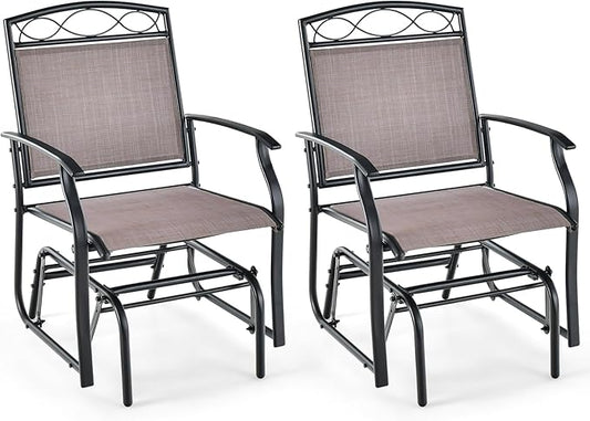 Giantex Patio Glider Chairs Set - 2 PCS Gliding Rocking Chairs w/Weather-Resistant Fabric, Heavy-Duty Metal Frame, 400 Lbs Weight Capacity, Outdoor Swing Glider for Garden, Yard, Poolside (2, Brown)