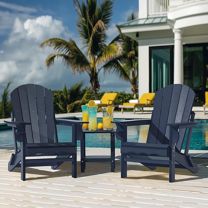 Folding Adirondack Chairs, HDPE Plastic Adirondack Chair with Cup Holder Weather Resistant - Photo 2